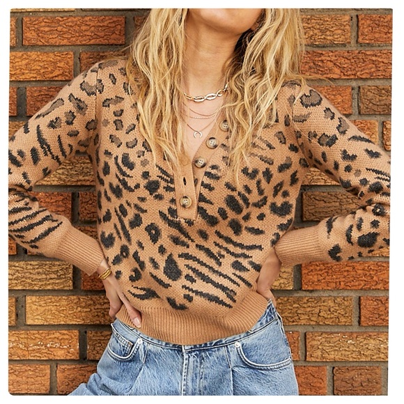 Heartloom Sweaters - Heartloom Leona Sweater Leopard Angora Blend Button Cardigan Sweater Tan SzXS